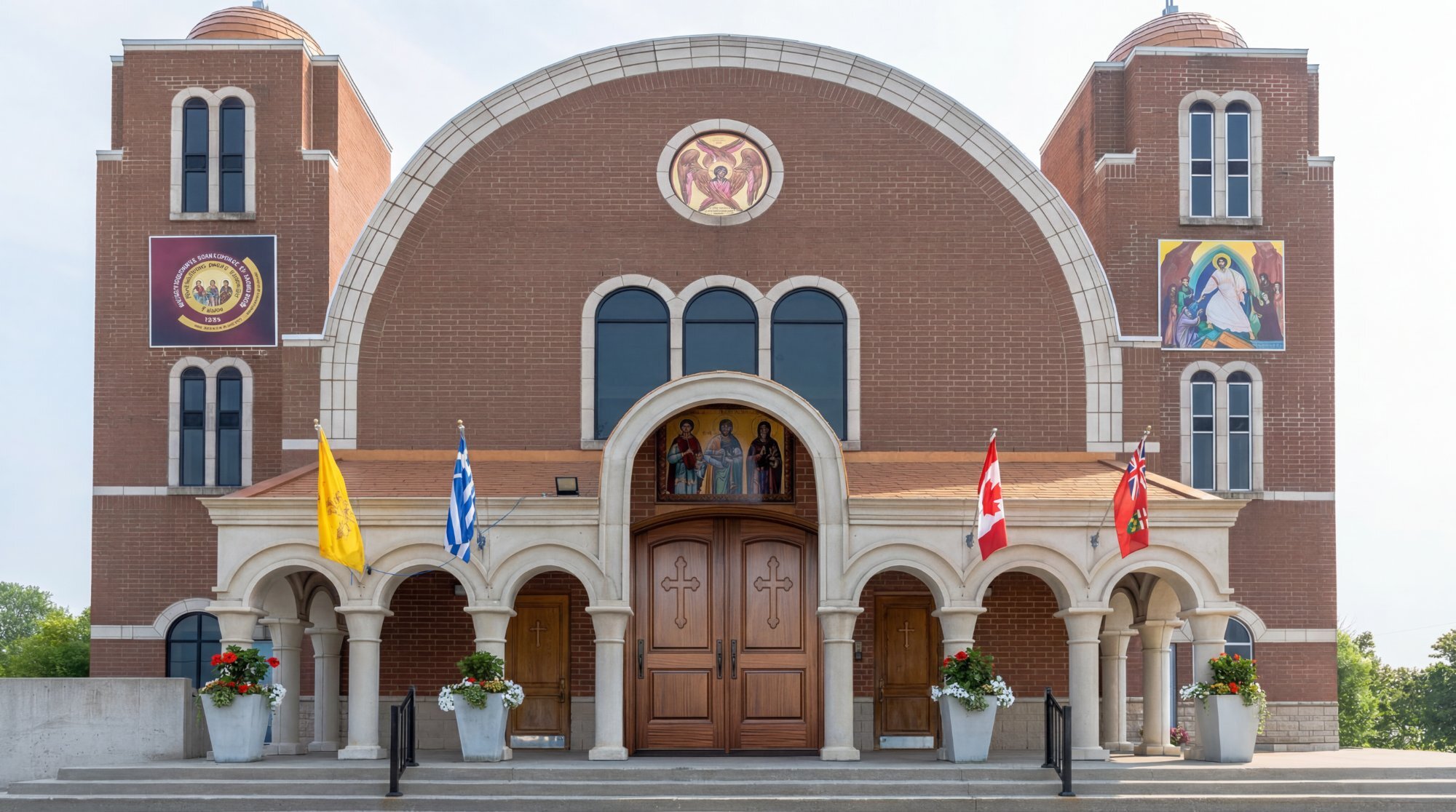 Close-up of copper dome with arched windows and heritage details